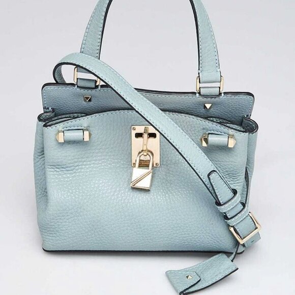 Valentino Light Blue Pebbled Leather Rockstud Joylock Small Bag - Picture 1 of 12